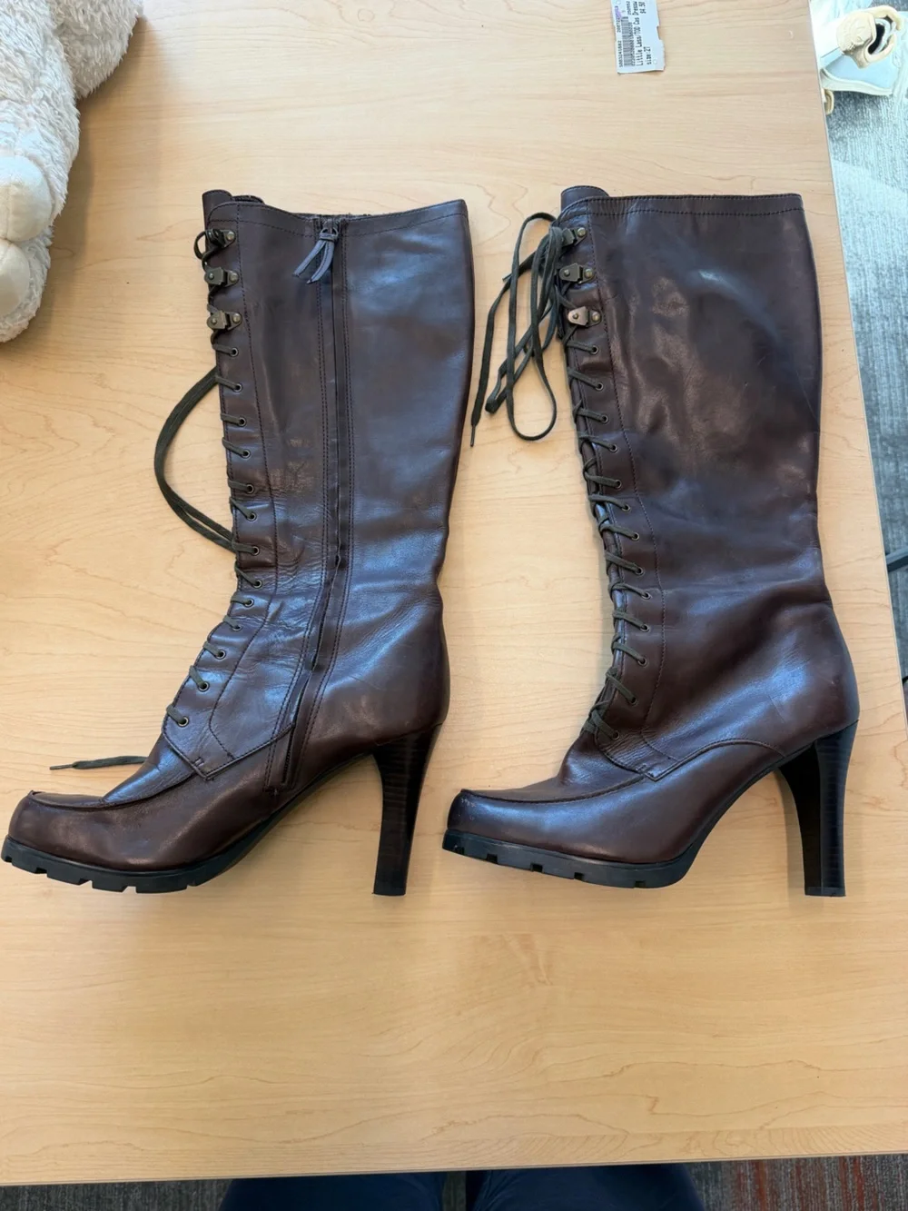 Lauren Ralph Lauren Brown Leather Lace-Up Over-The-Knee Boots Sz. 10 M